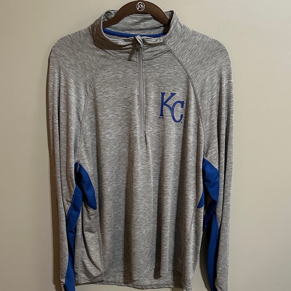 Kansas City Royals Gray and Blue KC Quarter-Zip Pullover ‘47